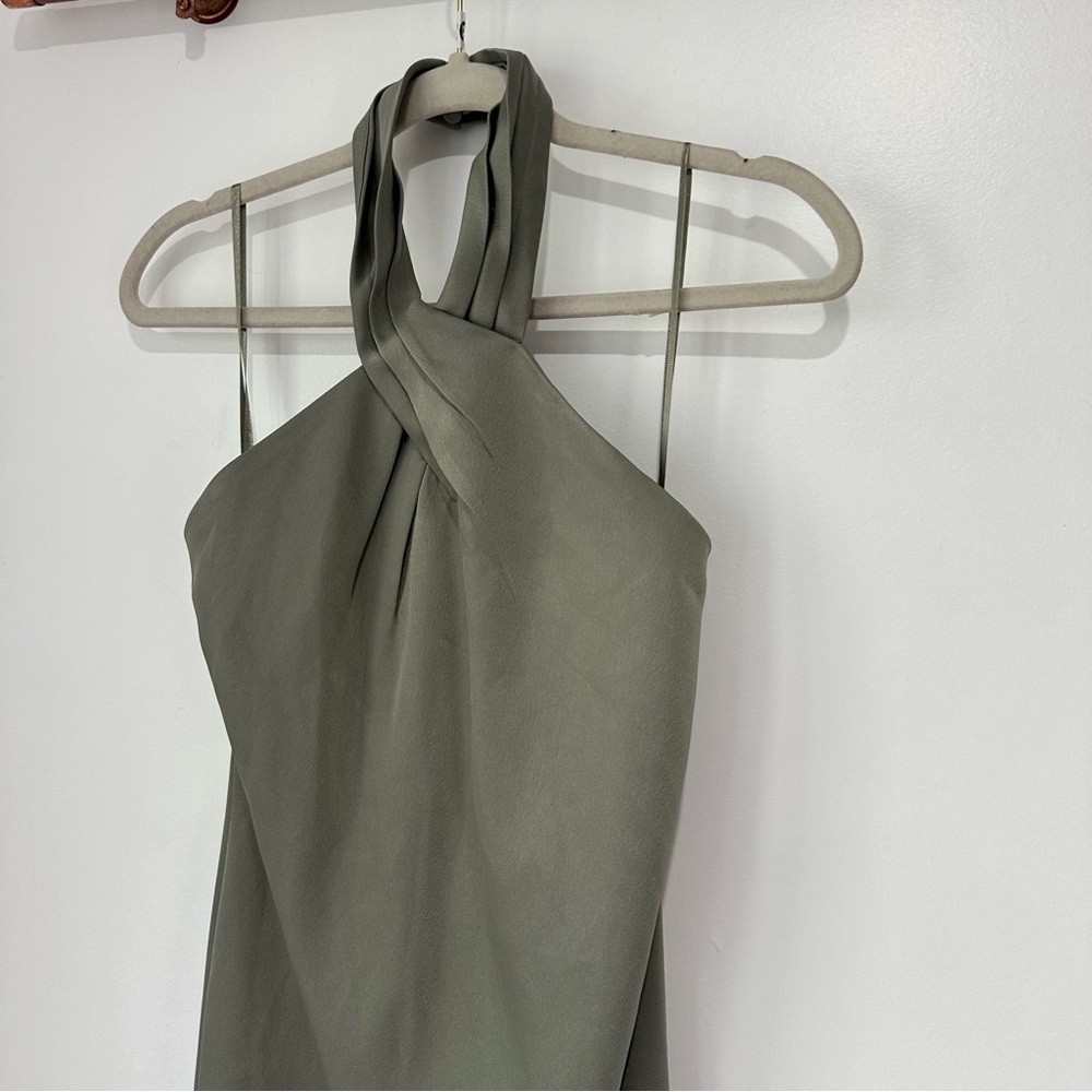 NWT BHLDN Anthropologie Ruby Twist Halter Satin Gown Moss Green - Picture 5 of 9